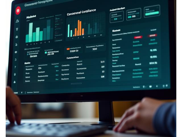 Digital dashboard showing compliance metrics and scores