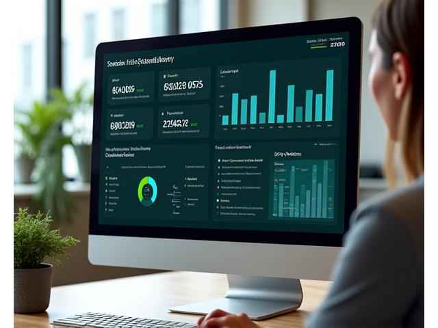 A business dashboard displaying fleet emission reduction strategies, sustainability reporting metrics, and employee green commuting incentive programs, integrated with a corporate logo.