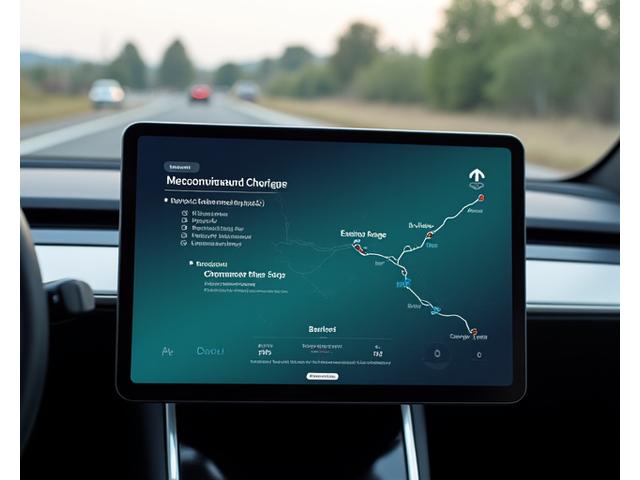 Electric car dashboard display showing personalized range prediction based on vehicle model and route conditions