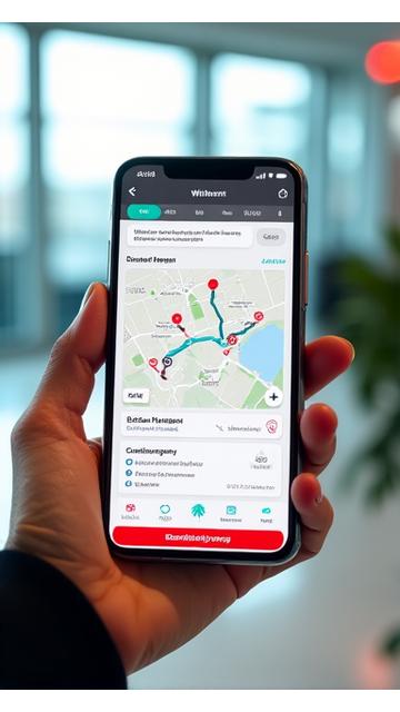 Smartphone showing WHEP Mobility app interface in German, displaying a route and compliance info.