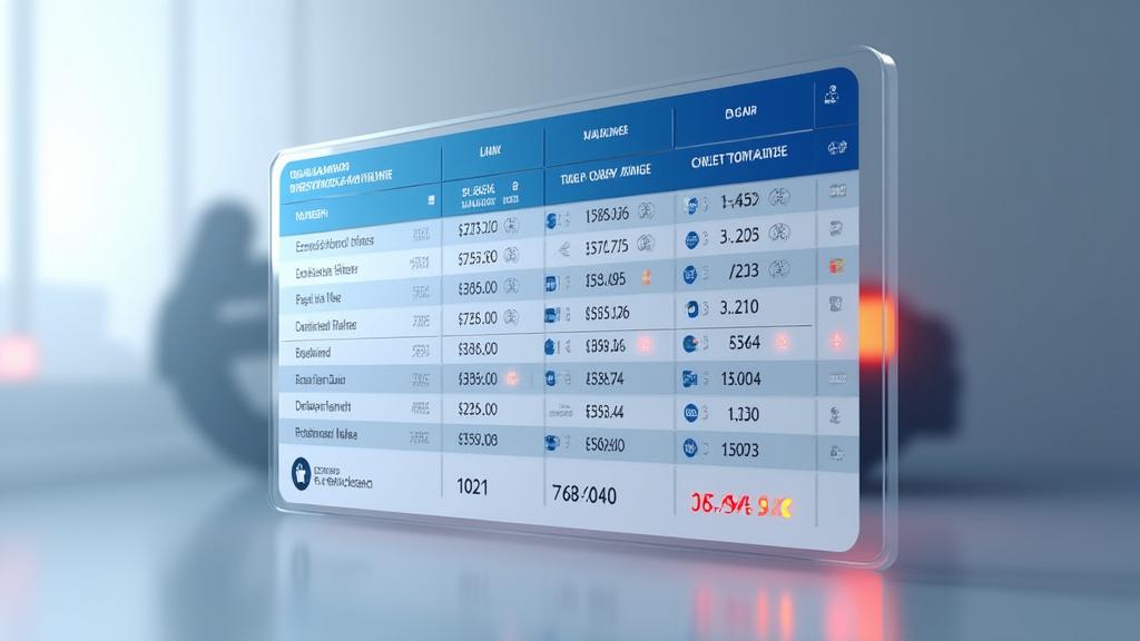 Digital interface displaying a pricing comparison table for various European road vignettes and tolls with validity periods and costs.